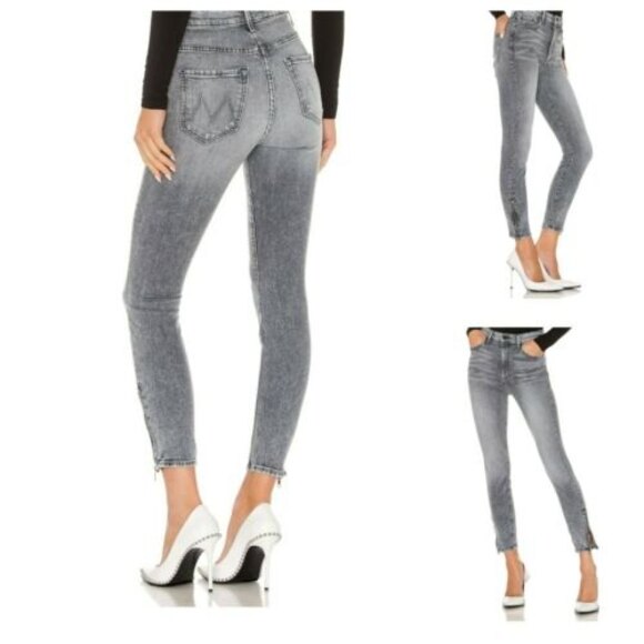 MOTHER The Swooner Ankle Zip Jeans size 27 Static High Rise skinny in Gray denim - Picture 1 of 12